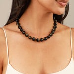 Golden Obsidian Chunky Beaded Necklace | 12mm 14k Gold Plated, Golden Obsidian, Tigers Eye