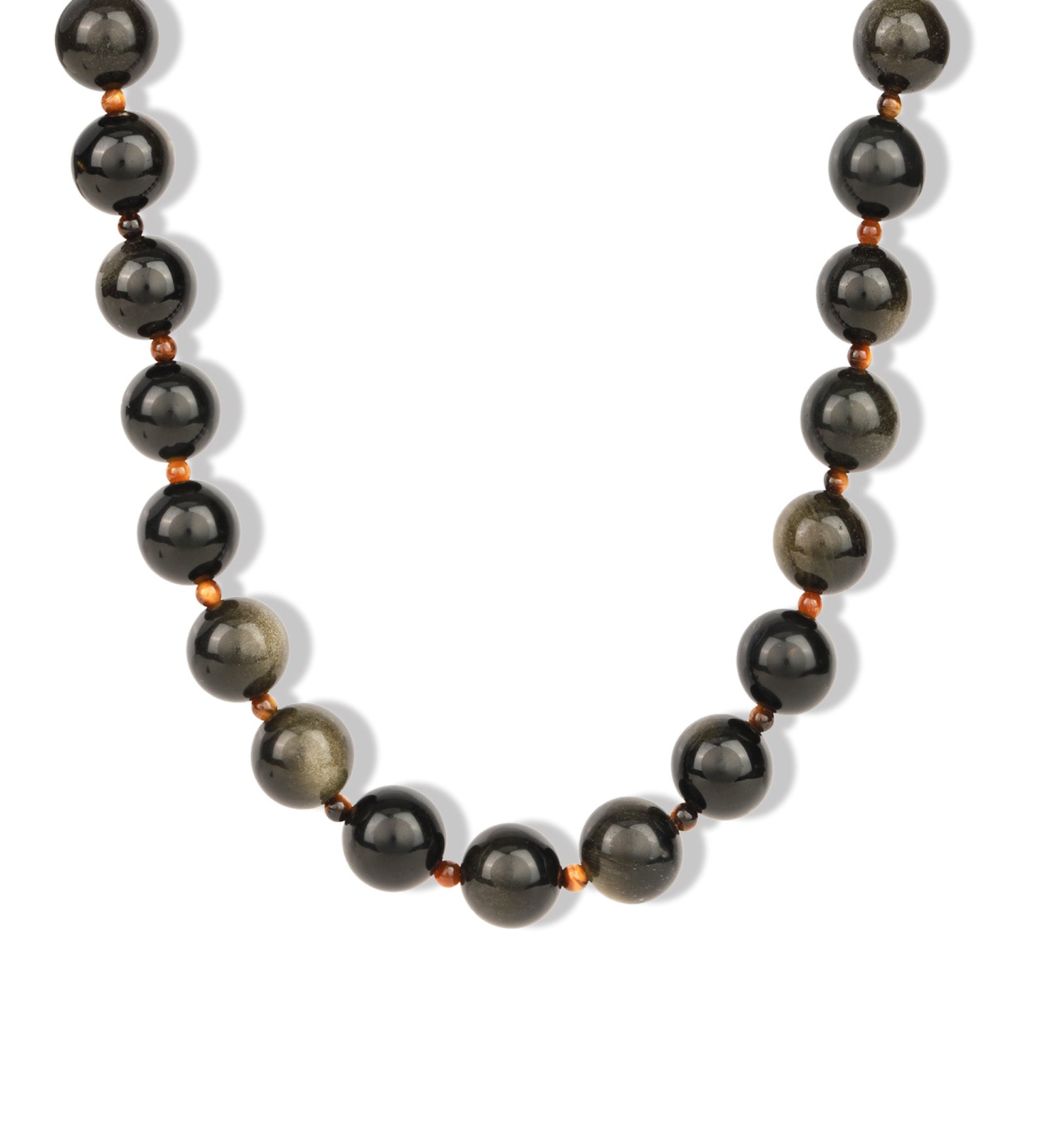 Golden Obsidian Chunky Beaded Necklace | 12mm 14k Gold Plated, Golden Obsidian, Tigers Eye