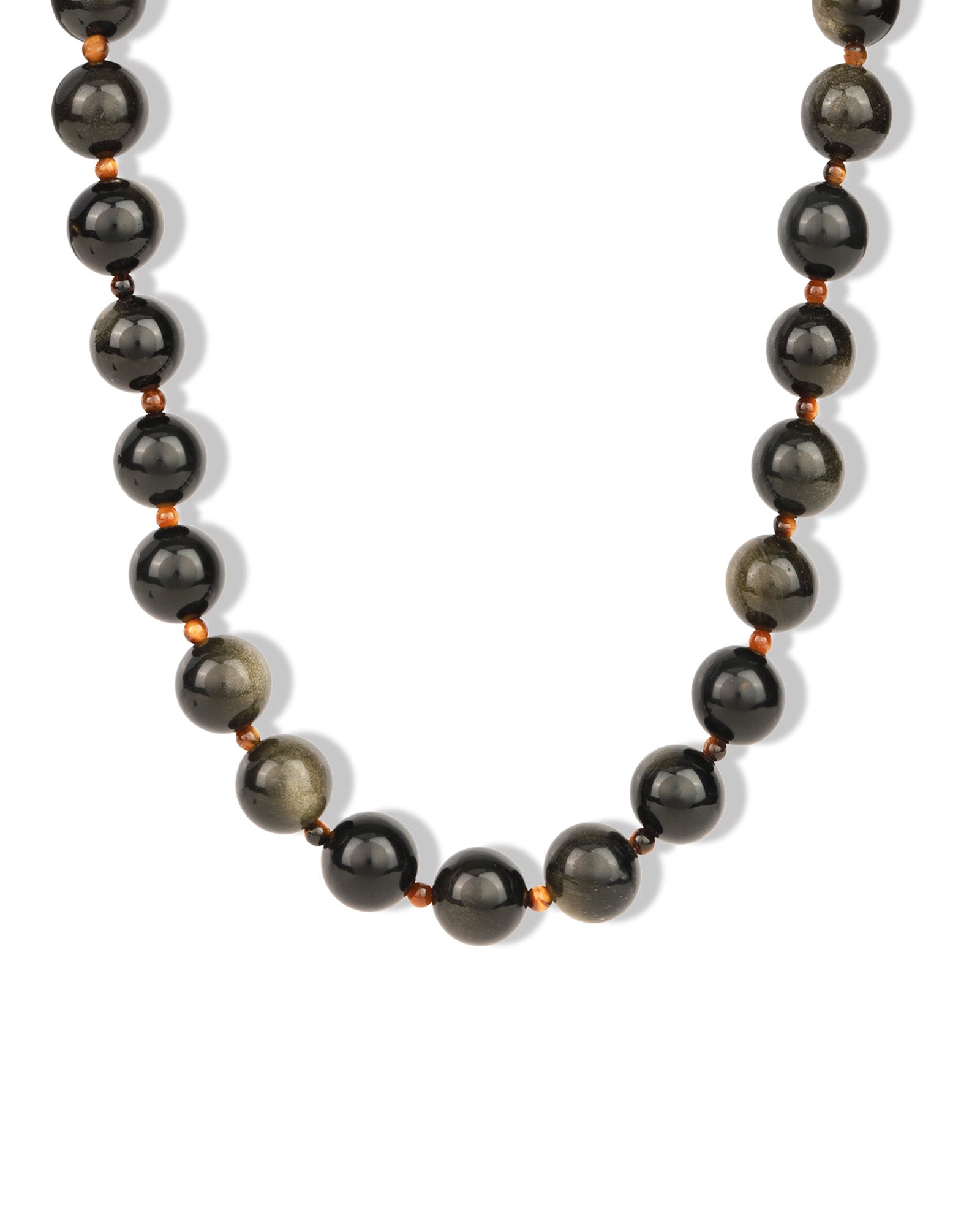 Golden Obsidian Chunky Beaded Necklace | 12mm 14k Gold Plated, Golden Obsidian, Tigers Eye