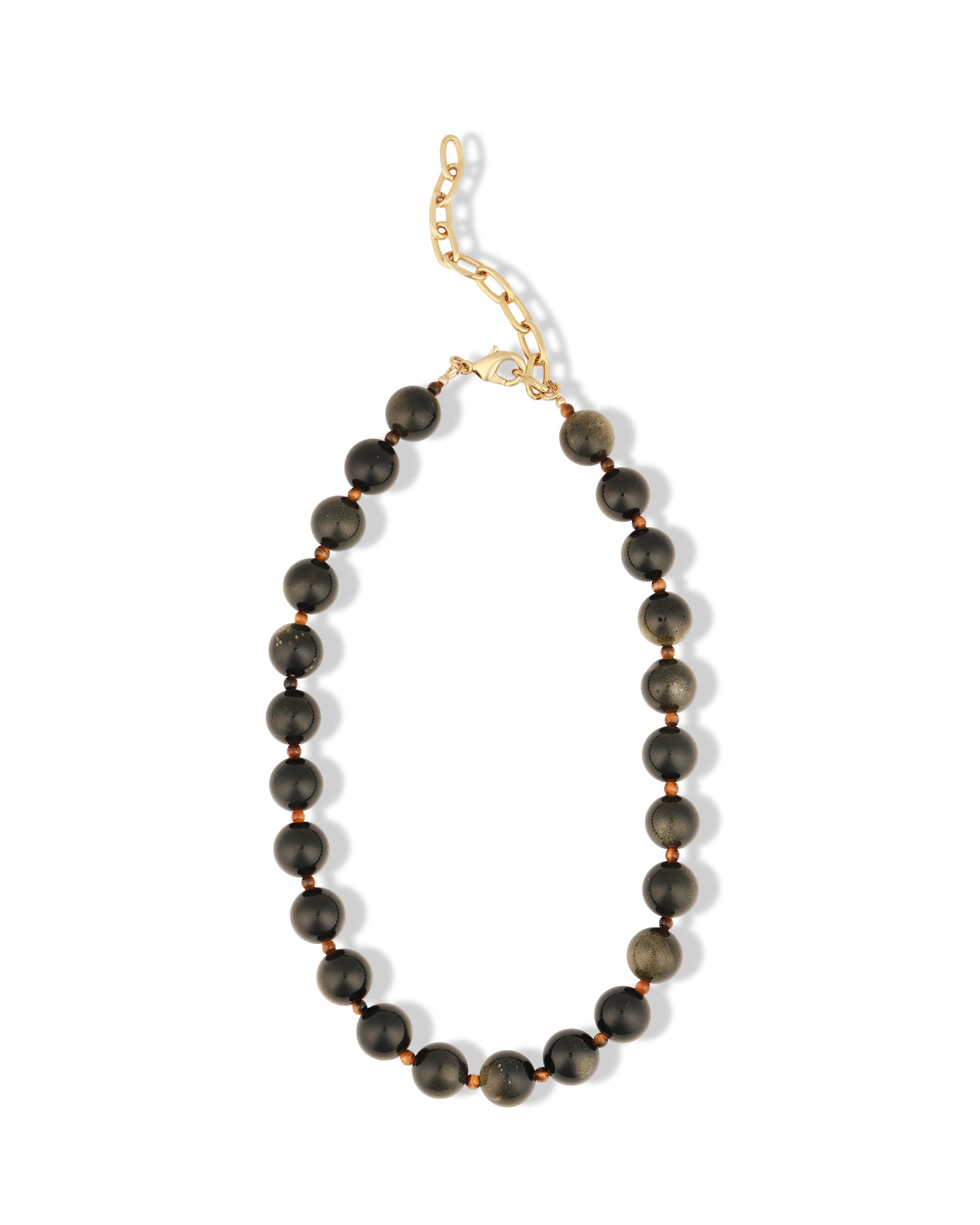 Golden Obsidian Chunky Beaded Necklace | 12mm 14k Gold Plated, Golden Obsidian, Tigers Eye
