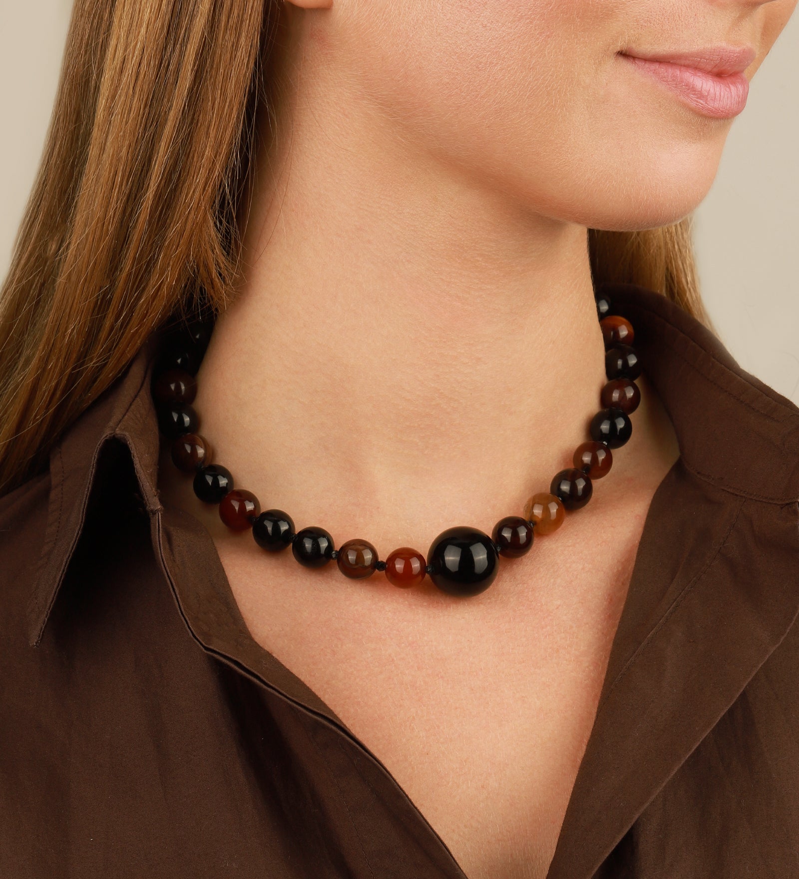 Lunita Luz-Dream Agate & Onyx Beaded Necklace-Necklaces-Blue Ruby Jewellery-Vancouver Canada