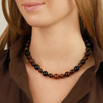 Dream Agate Mixed Size Beaded Necklace 14k Gold Plated, Dream Agate, Black Spinel