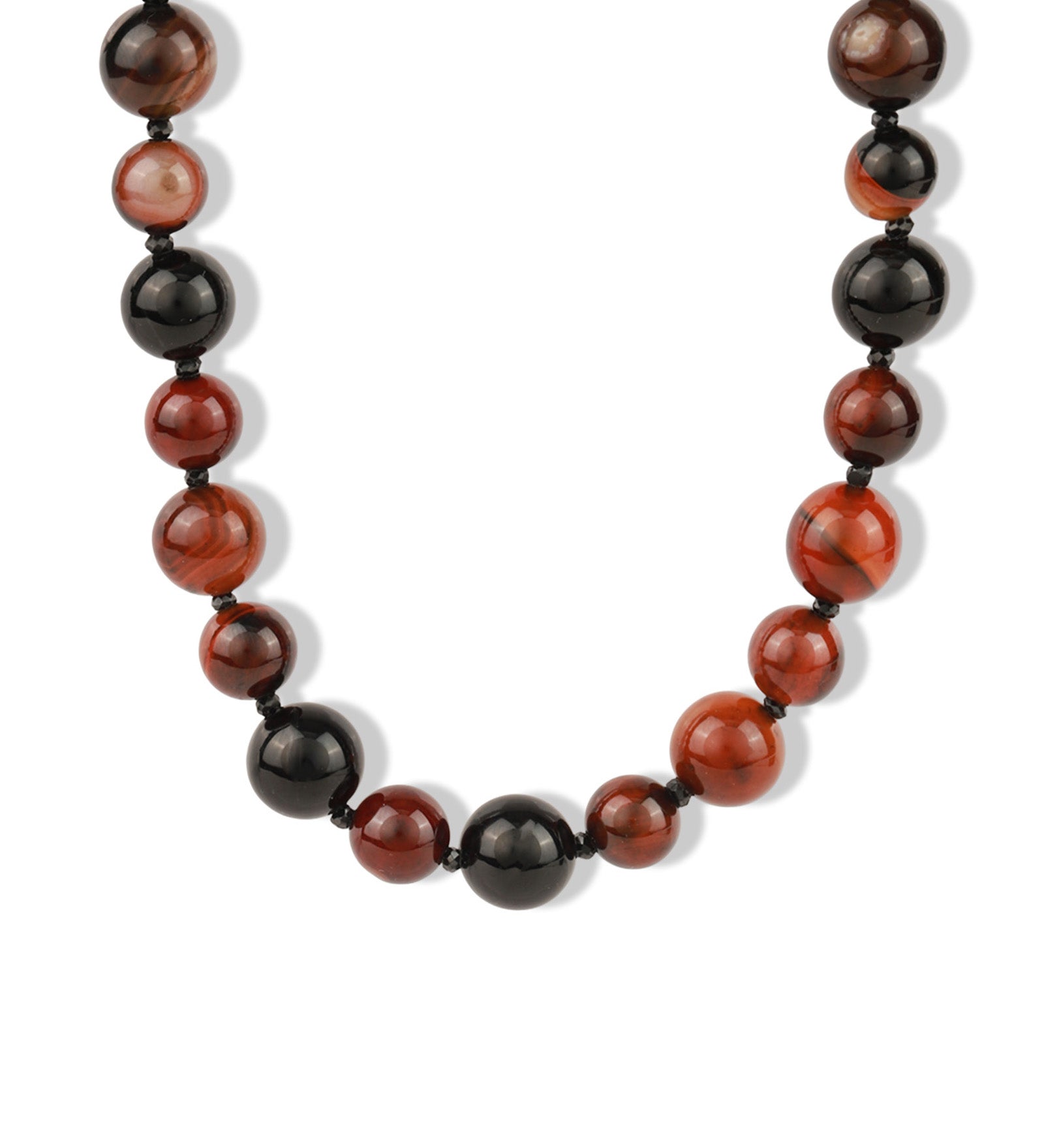 Dream Agate Mixed Size Beaded Necklace 14k Gold Plated, Dream Agate, Black Spinel