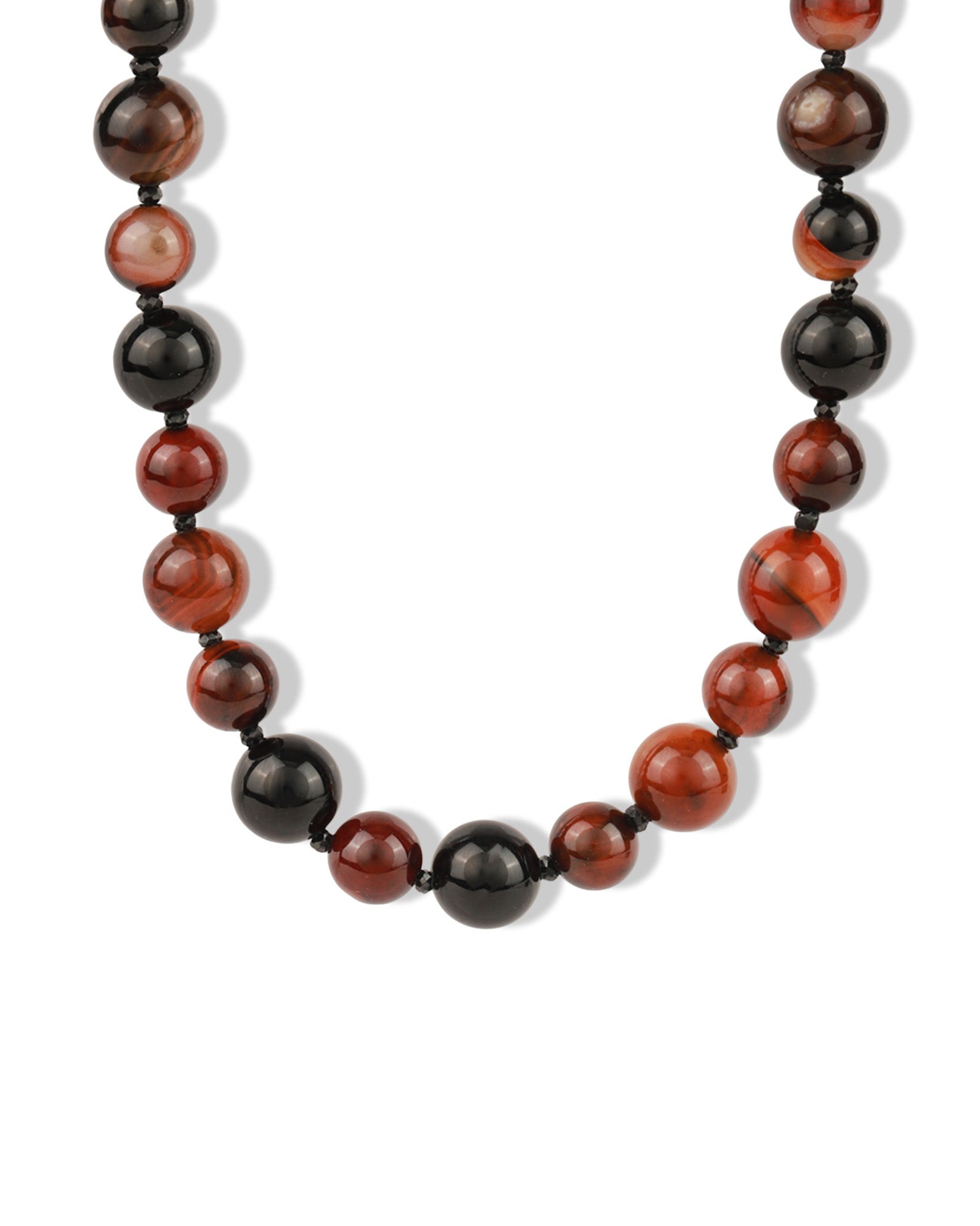 Dream Agate Mixed Size Beaded Necklace 14k Gold Plated, Dream Agate, Black Spinel