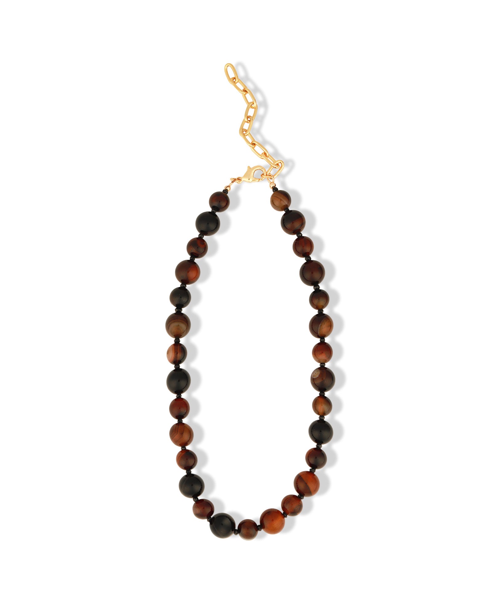Dream Agate Mixed Size Beaded Necklace 14k Gold Plated, Dream Agate, Black Spinel