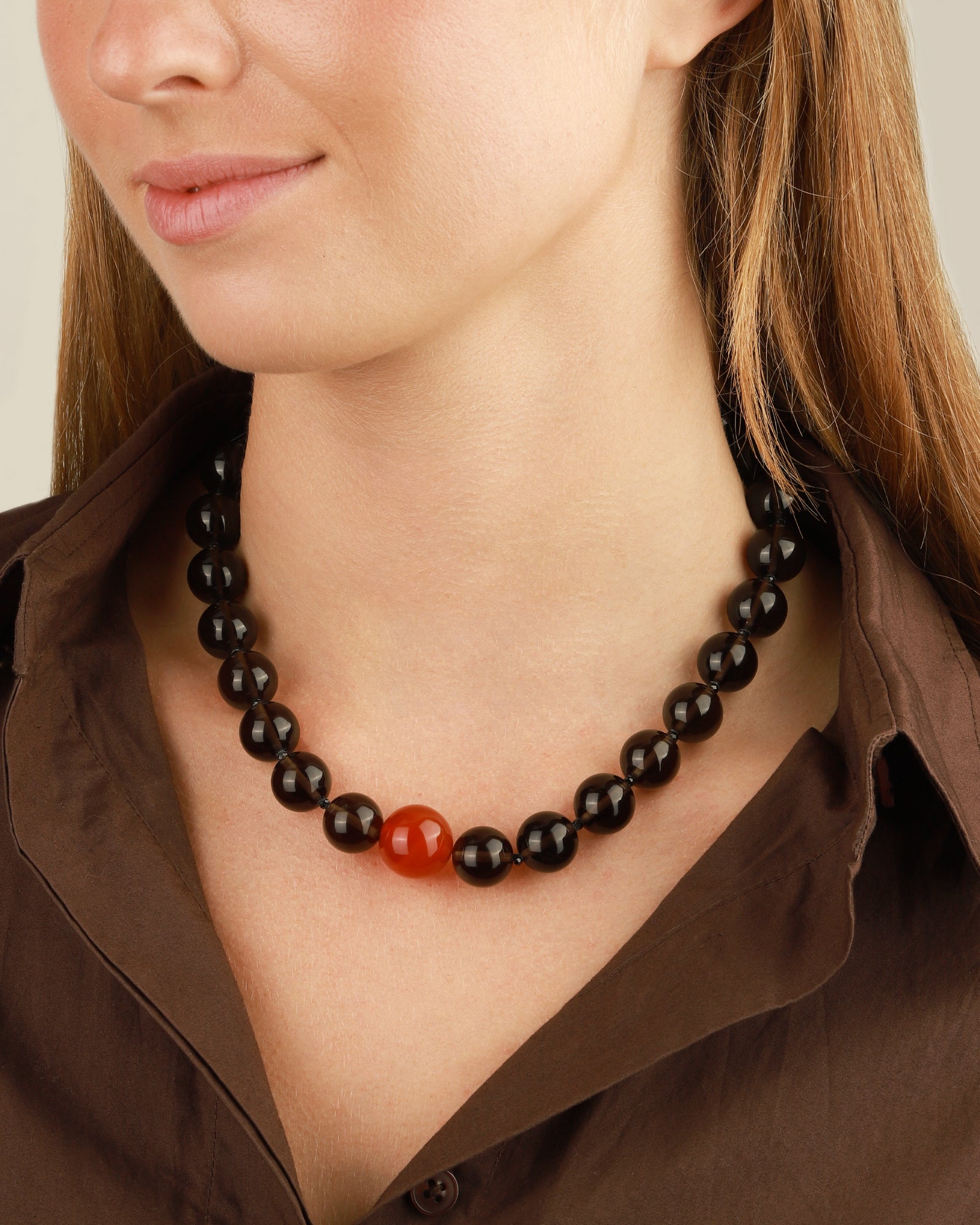 Lunita Luz-Ice Obsidian & Carnelian Beaded Necklace-Necklaces-Blue Ruby Jewellery-Vancouver Canada