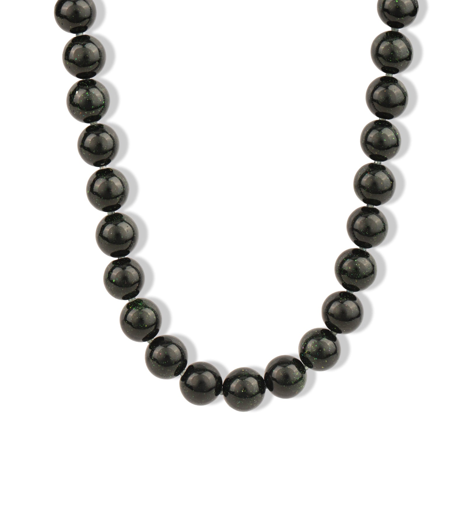 Green Goldstone Chunky Beaded Necklace | 12mm 14k Gold Plated, Green Goldstone, Green Sapphire