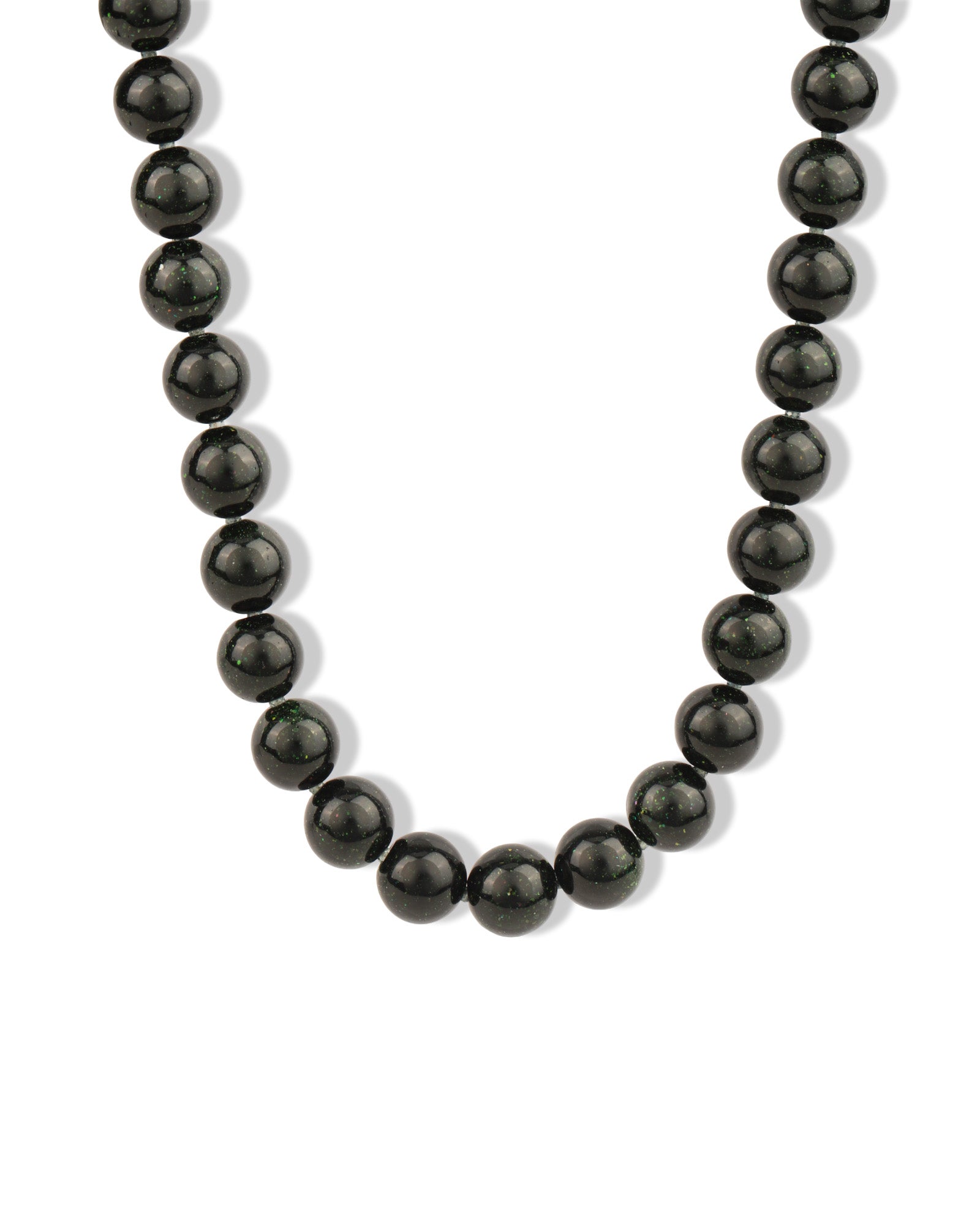 Green Goldstone Chunky Beaded Necklace | 12mm 14k Gold Plated, Green Goldstone, Green Sapphire