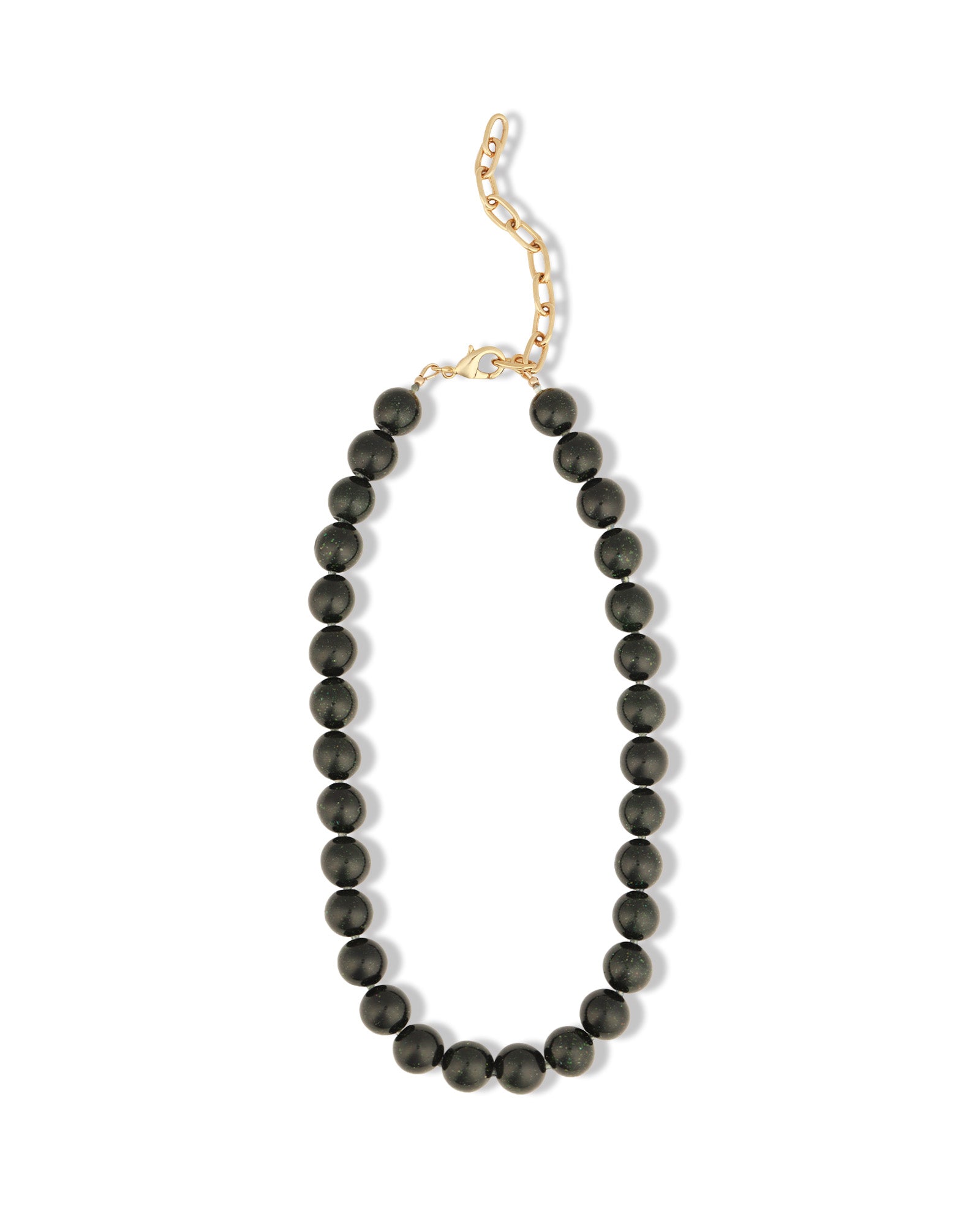 Green Goldstone Chunky Beaded Necklace | 12mm 14k Gold Plated, Green Goldstone, Green Sapphire