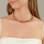 Rhodonite Chunky Beaded Necklace | 12mm 14k Gold Plated, Rhodonite, Pink Tourmaline