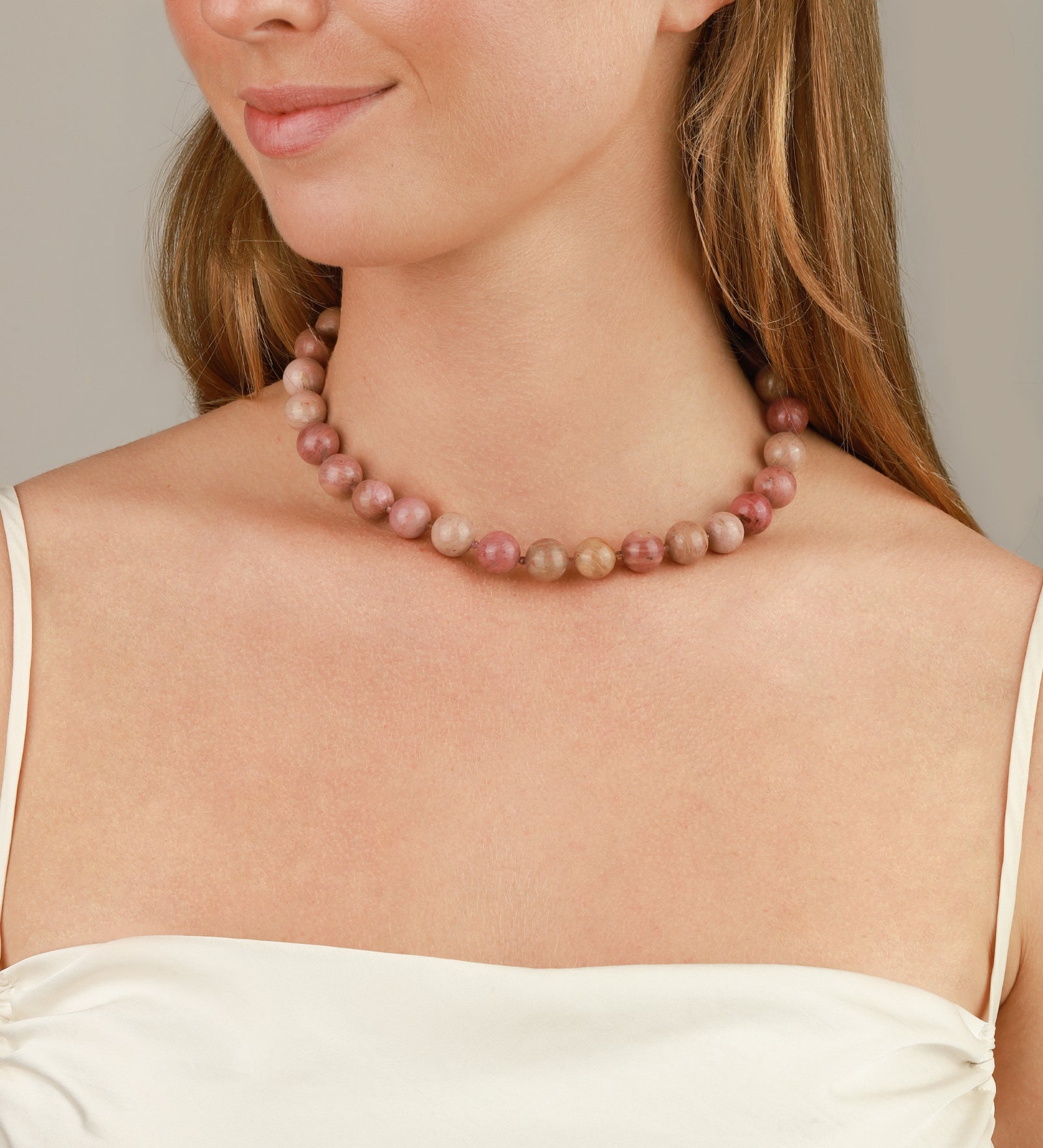 Rhodonite Chunky Beaded Necklace | 12mm 14k Gold Plated, Rhodonite, Pink Tourmaline