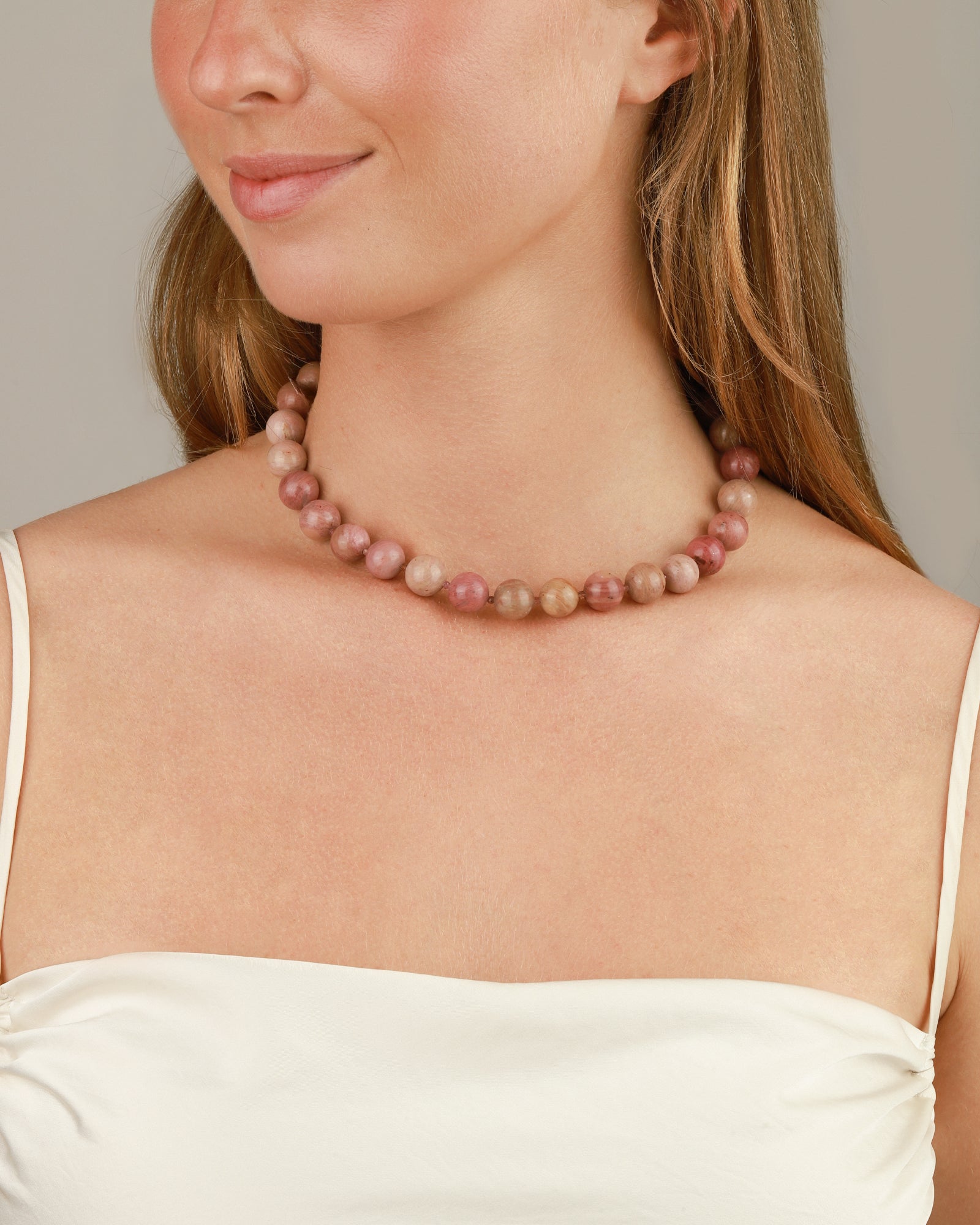 Rhodonite Chunky Beaded Necklace | 12mm 14k Gold Plated, Rhodonite, Pink Tourmaline