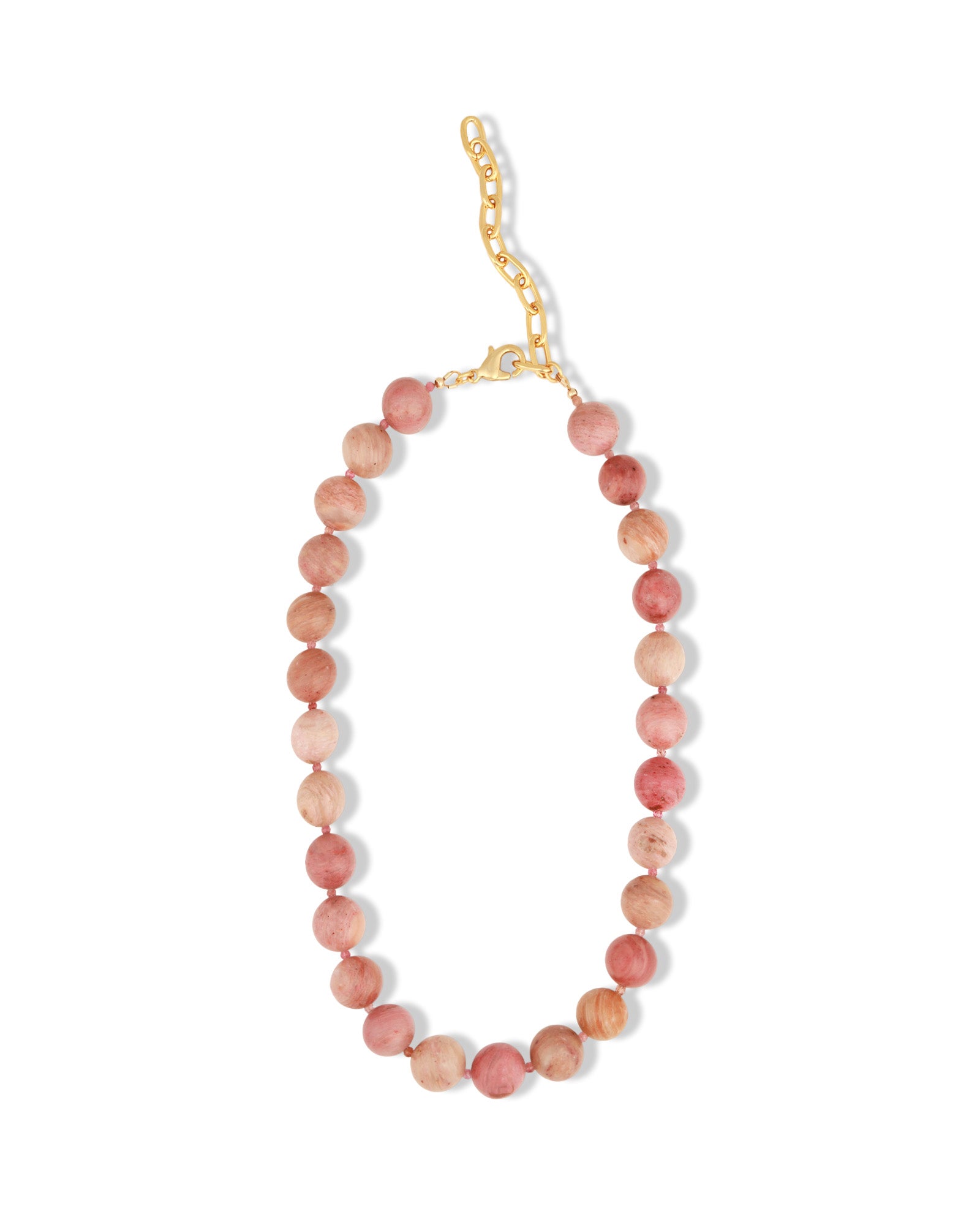 Rhodonite Chunky Beaded Necklace | 12mm 14k Gold Plated, Rhodonite, Pink Tourmaline