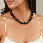 Rainbow Obsidian Chunky Beaded Necklace | 14mm 14k Gold Plated, Rainbow Obsidian, Black Spinel