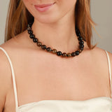 Madagascar Agate Chunky Beaded Necklace | 12mm 14k Gold Plated, Madagascar Agate, Black Spinel