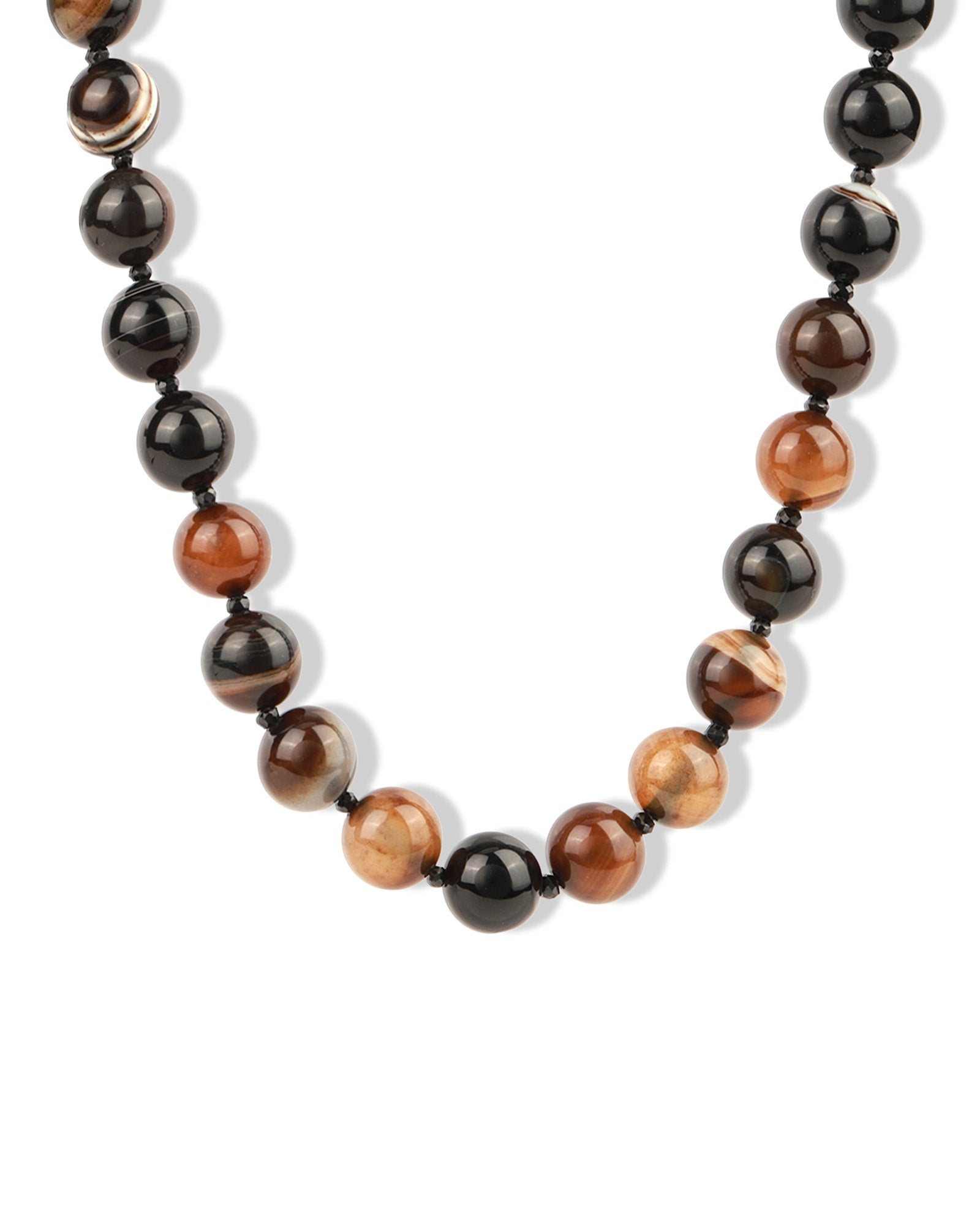 Madagascar Agate Chunky Beaded Necklace | 12mm 14k Gold Plated, Madagascar Agate, Black Spinel
