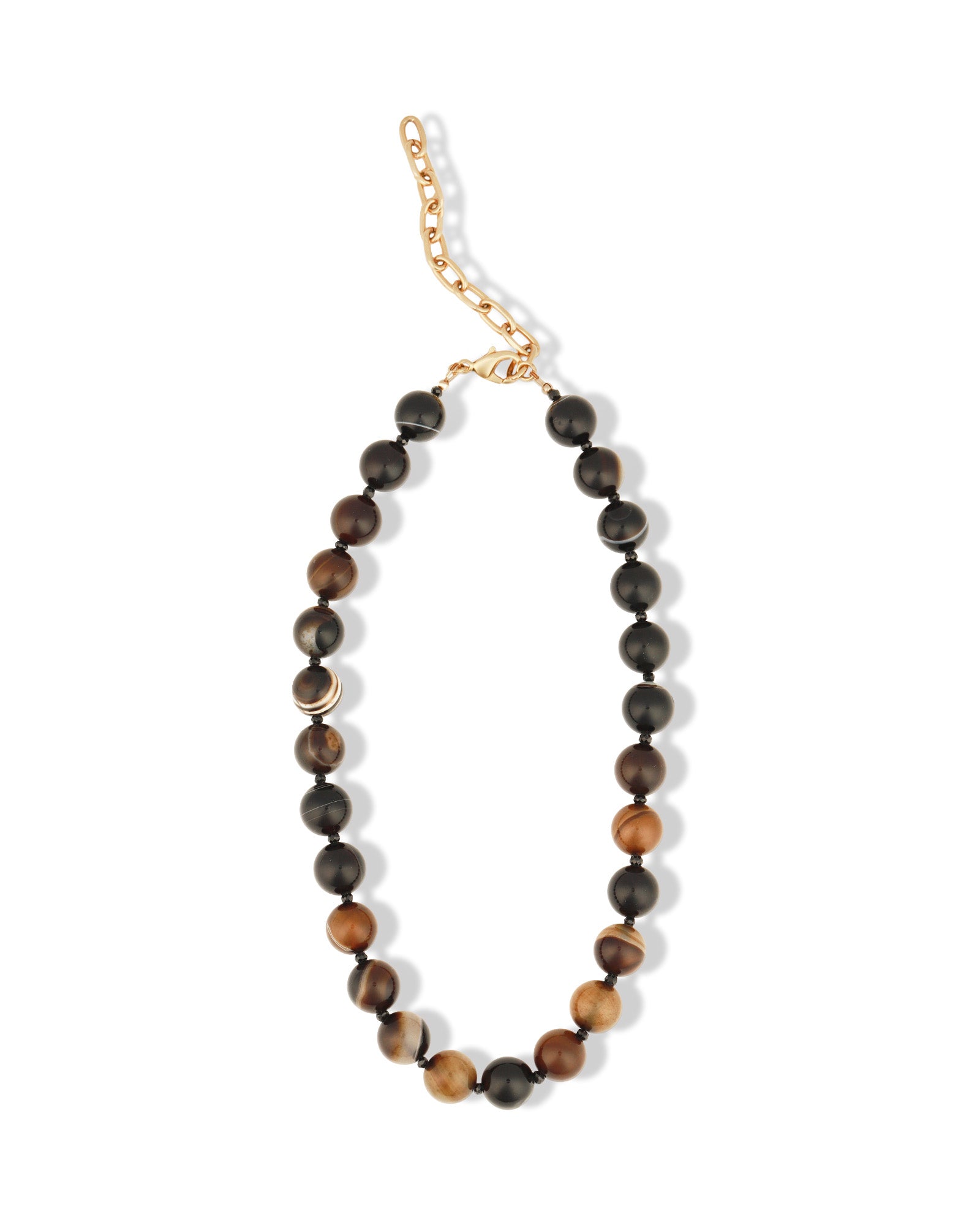 Madagascar Agate Chunky Beaded Necklace | 12mm 14k Gold Plated, Madagascar Agate, Black Spinel