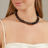 Madagascar Agate Chunky Beaded Necklace | 14mm 14k Gold Plated, Madagascar Agate, Black Spinel