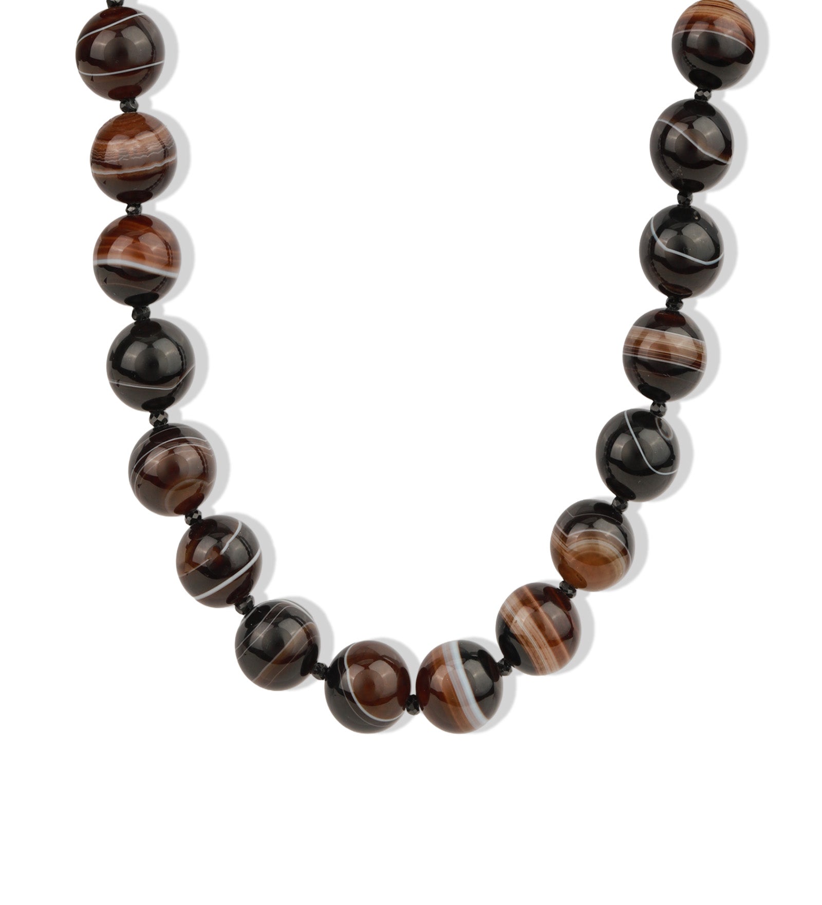 Madagascar Agate Chunky Beaded Necklace | 14mm 14k Gold Plated, Madagascar Agate, Black Spinel