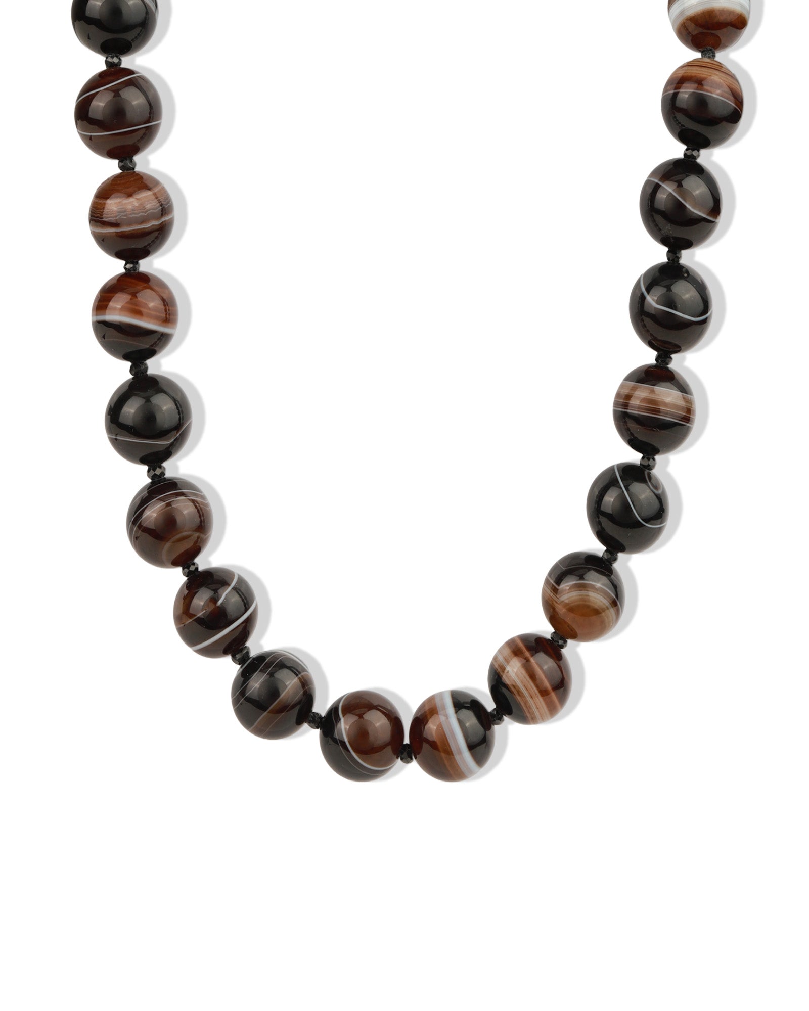 Madagascar Agate Chunky Beaded Necklace | 14mm 14k Gold Plated, Madagascar Agate, Black Spinel