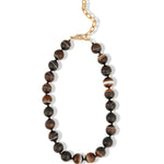 Madagascar Agate Chunky Beaded Necklace | 14mm 14k Gold Plated, Madagascar Agate, Black Spinel