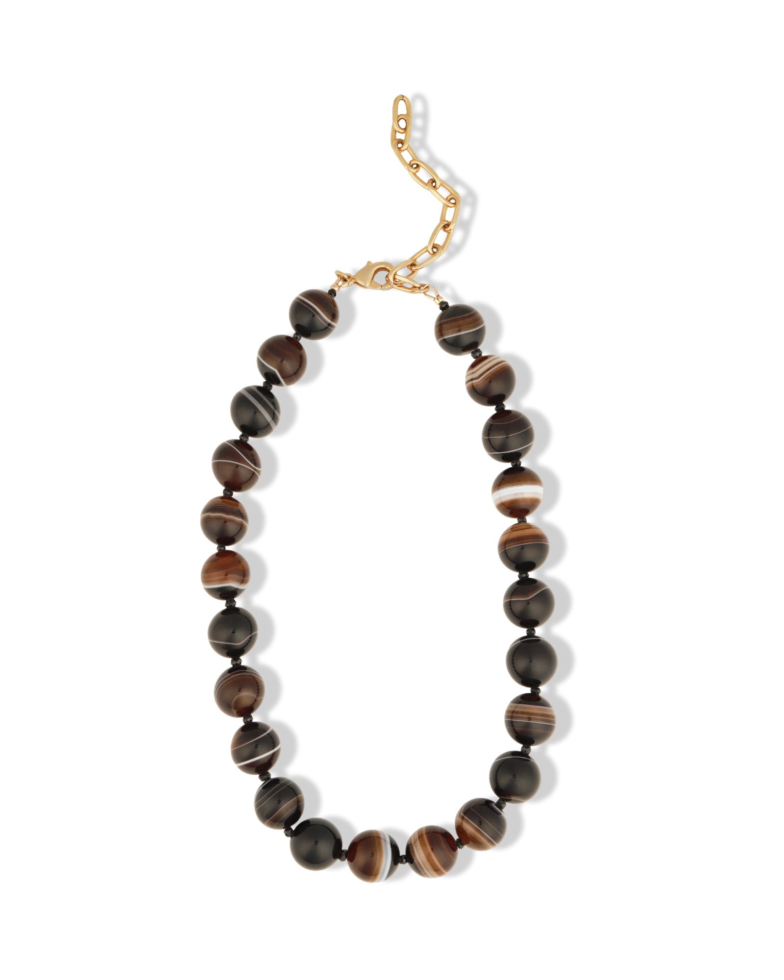 Madagascar Agate Chunky Beaded Necklace | 14mm 14k Gold Plated, Madagascar Agate, Black Spinel