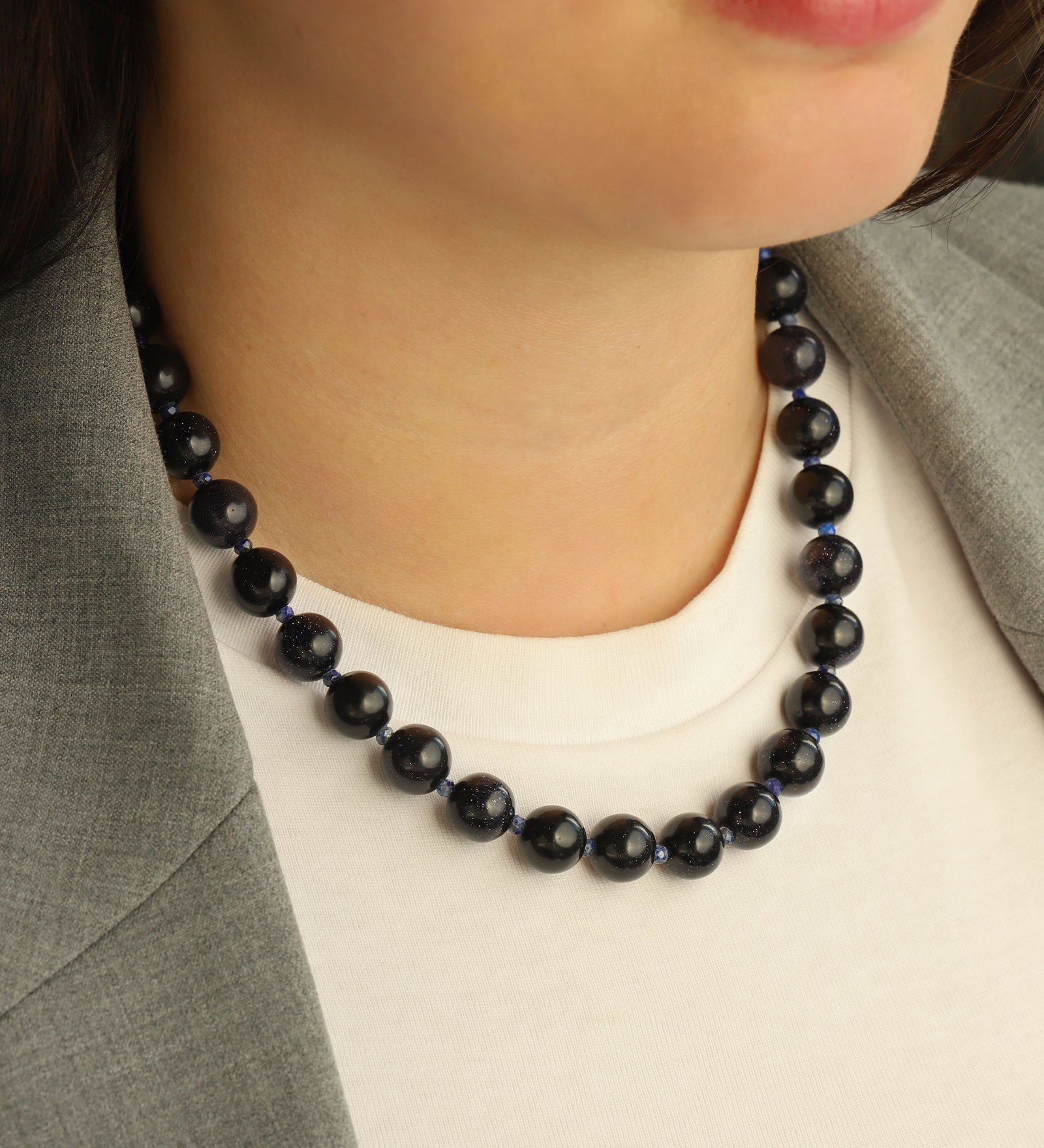 Lunita Luz-Blue Goldstone Chunky Beaded Necklace | 12mm-Necklaces-Blue Ruby Jewellery-Vancouver Canada