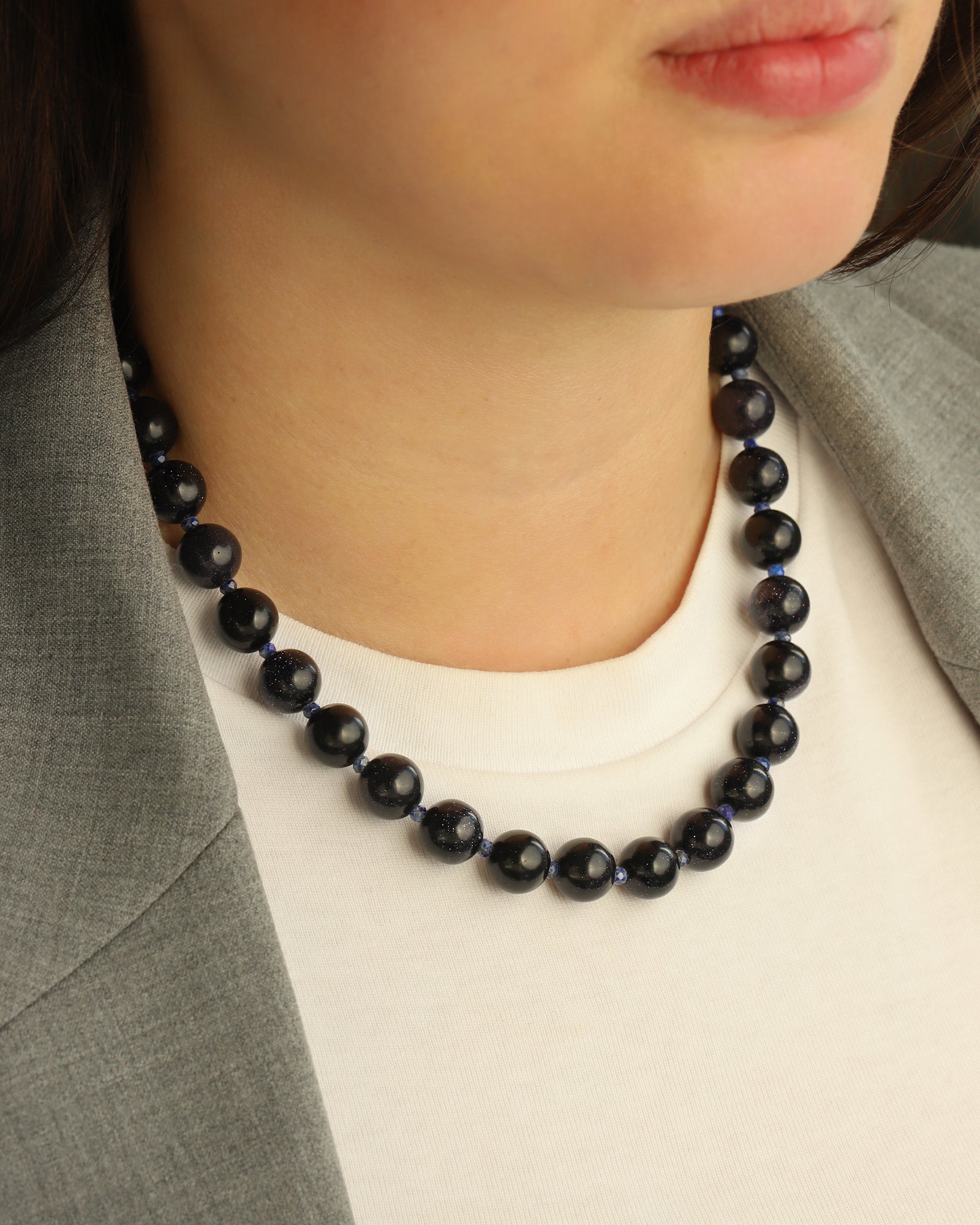 Lunita Luz-Blue Goldstone Chunky Beaded Necklace | 12mm-Necklaces-Blue Ruby Jewellery-Vancouver Canada