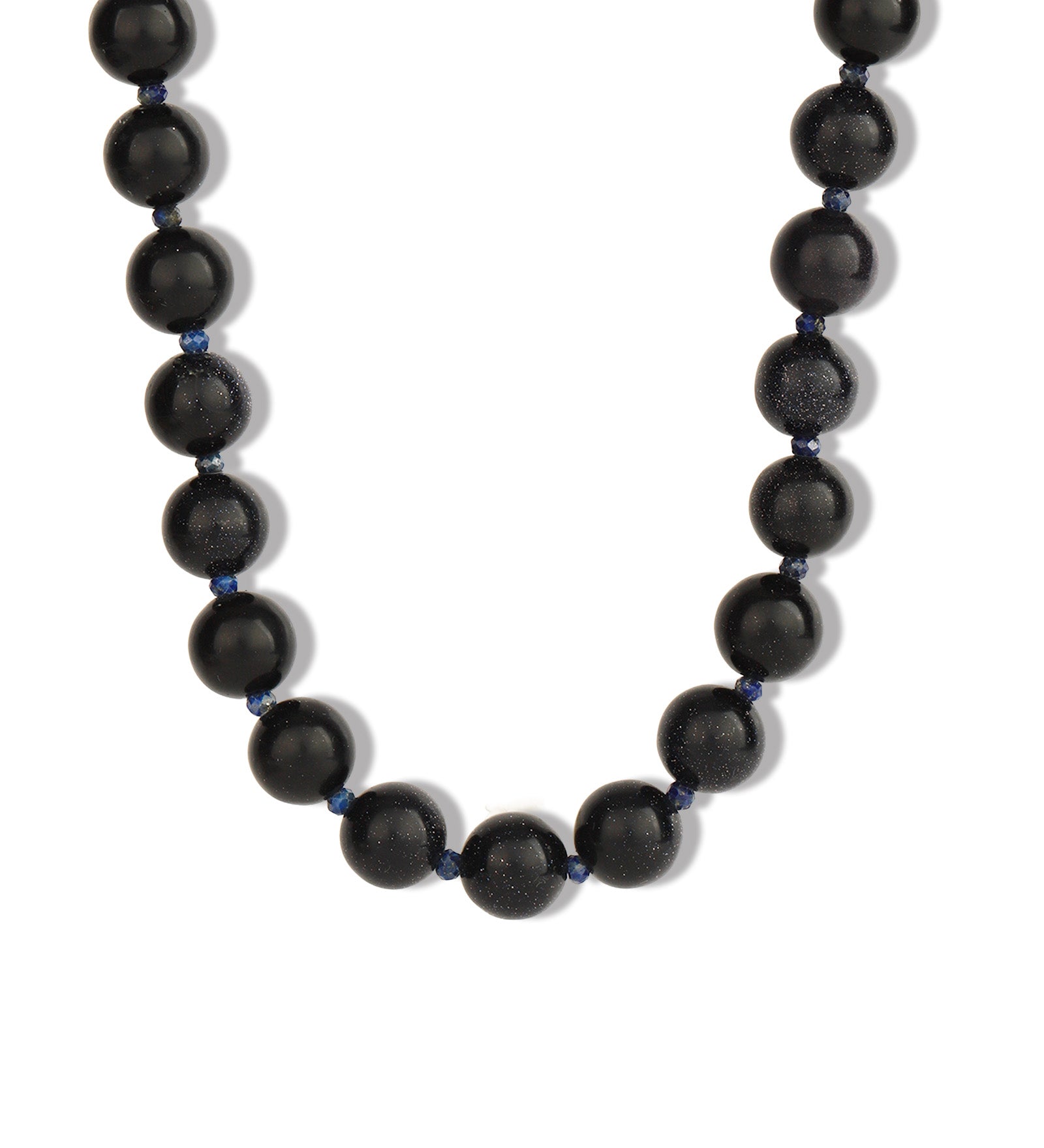 Blue Goldstone Chunky Beaded Necklace | 12mm 14k Gold Plated, Blue Goldstone, Lapis