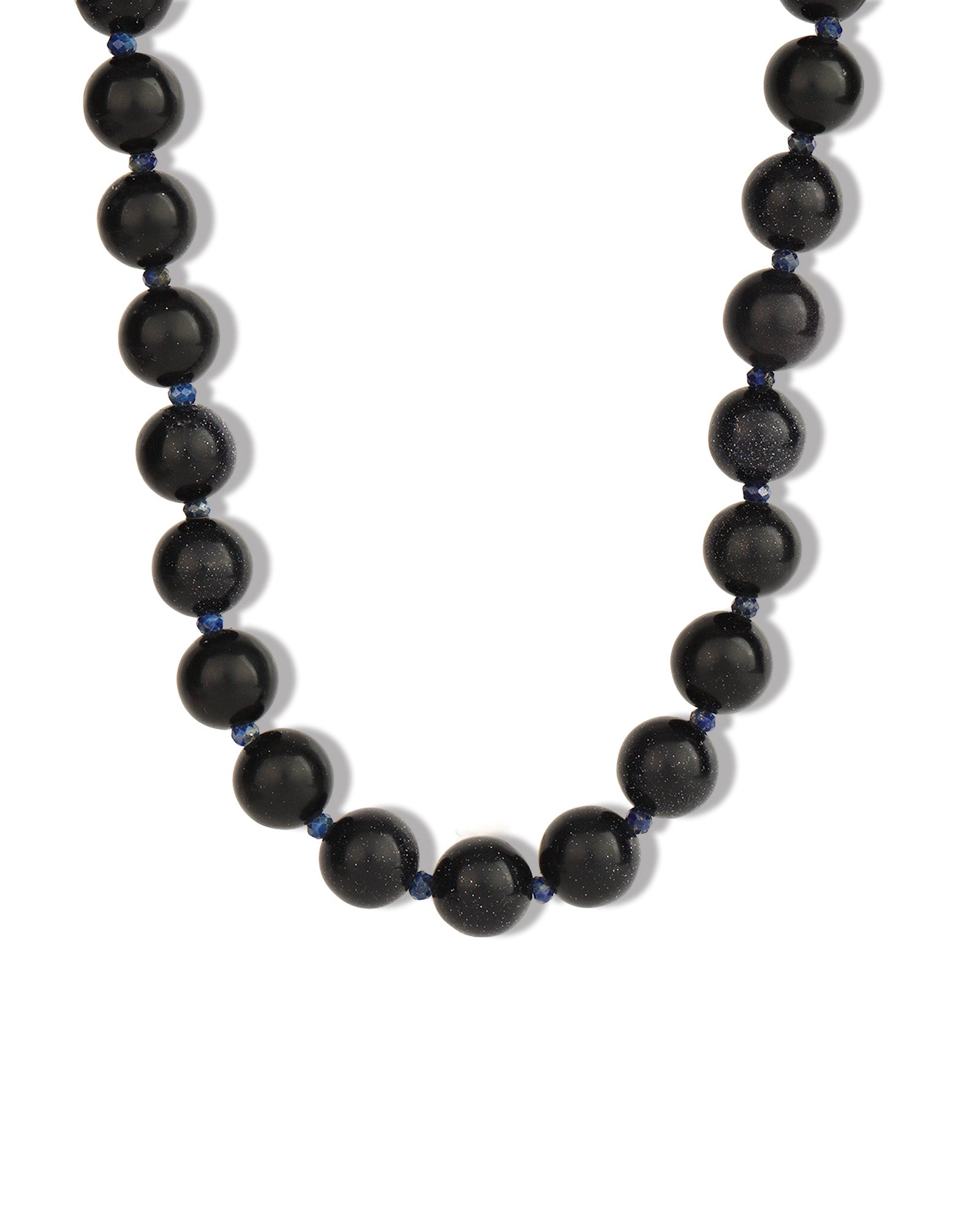 Blue Goldstone Chunky Beaded Necklace | 12mm 14k Gold Plated, Blue Goldstone, Lapis
