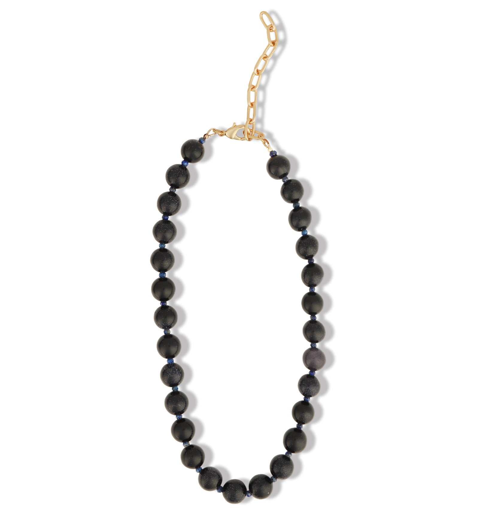 Blue Goldstone Chunky Beaded Necklace | 12mm 14k Gold Plated, Blue Goldstone, Lapis