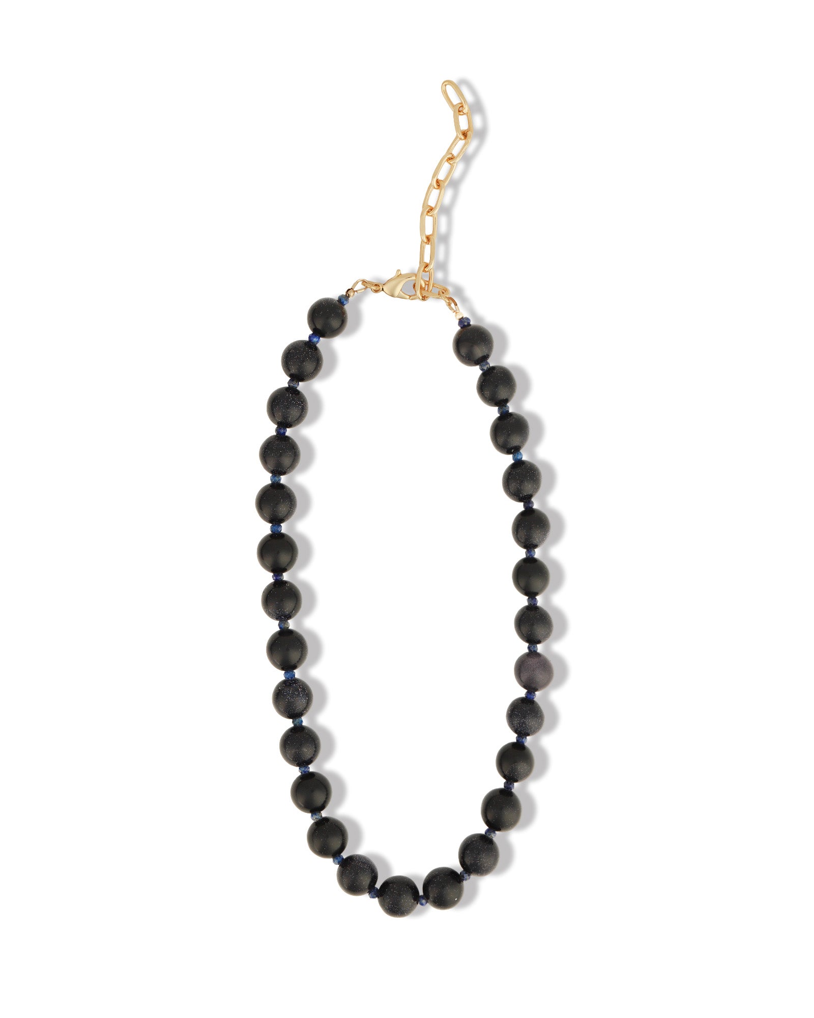 Blue Goldstone Chunky Beaded Necklace | 12mm 14k Gold Plated, Blue Goldstone, Lapis