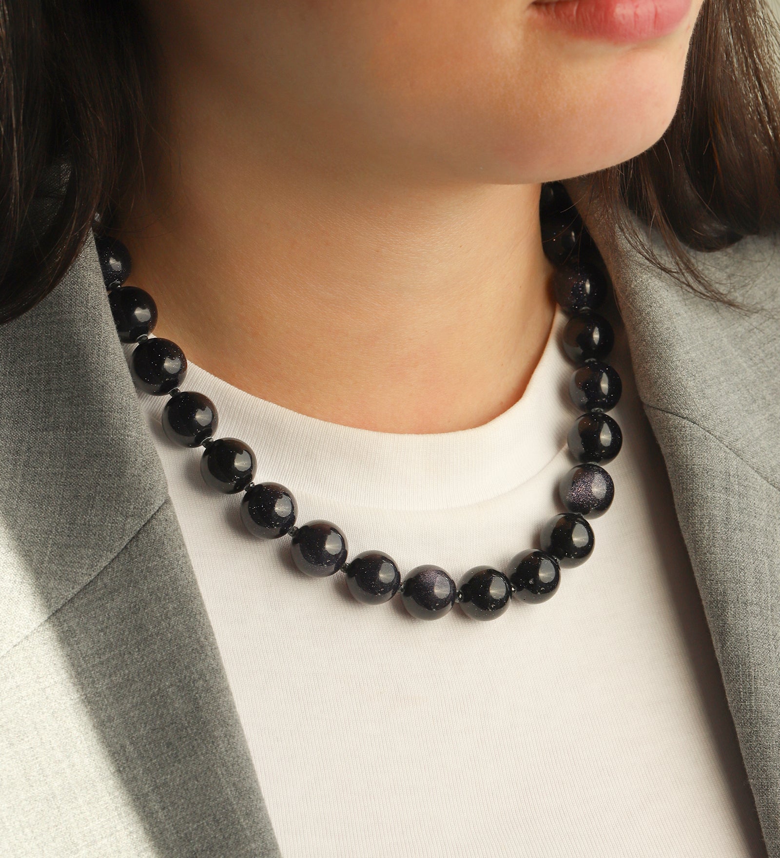 Lunita Luz-Blue Goldstone Chunky Beaded Necklace | 14mm-Necklaces-Blue Ruby Jewellery-Vancouver Canada