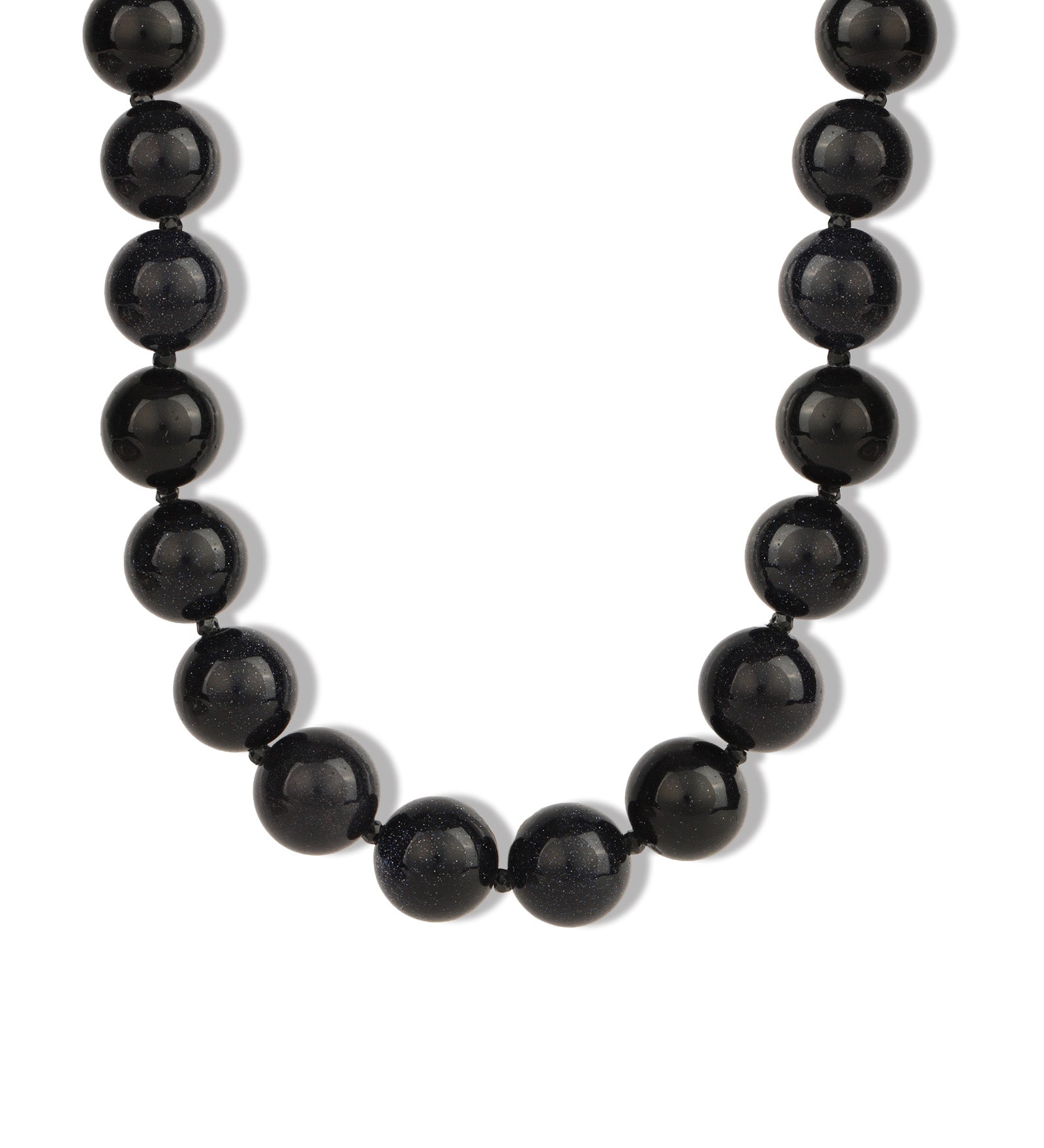 Blue Goldstone Chunky Beaded Necklace | 14mm 14k Gold Plated, Blue Goldstone, Lapis