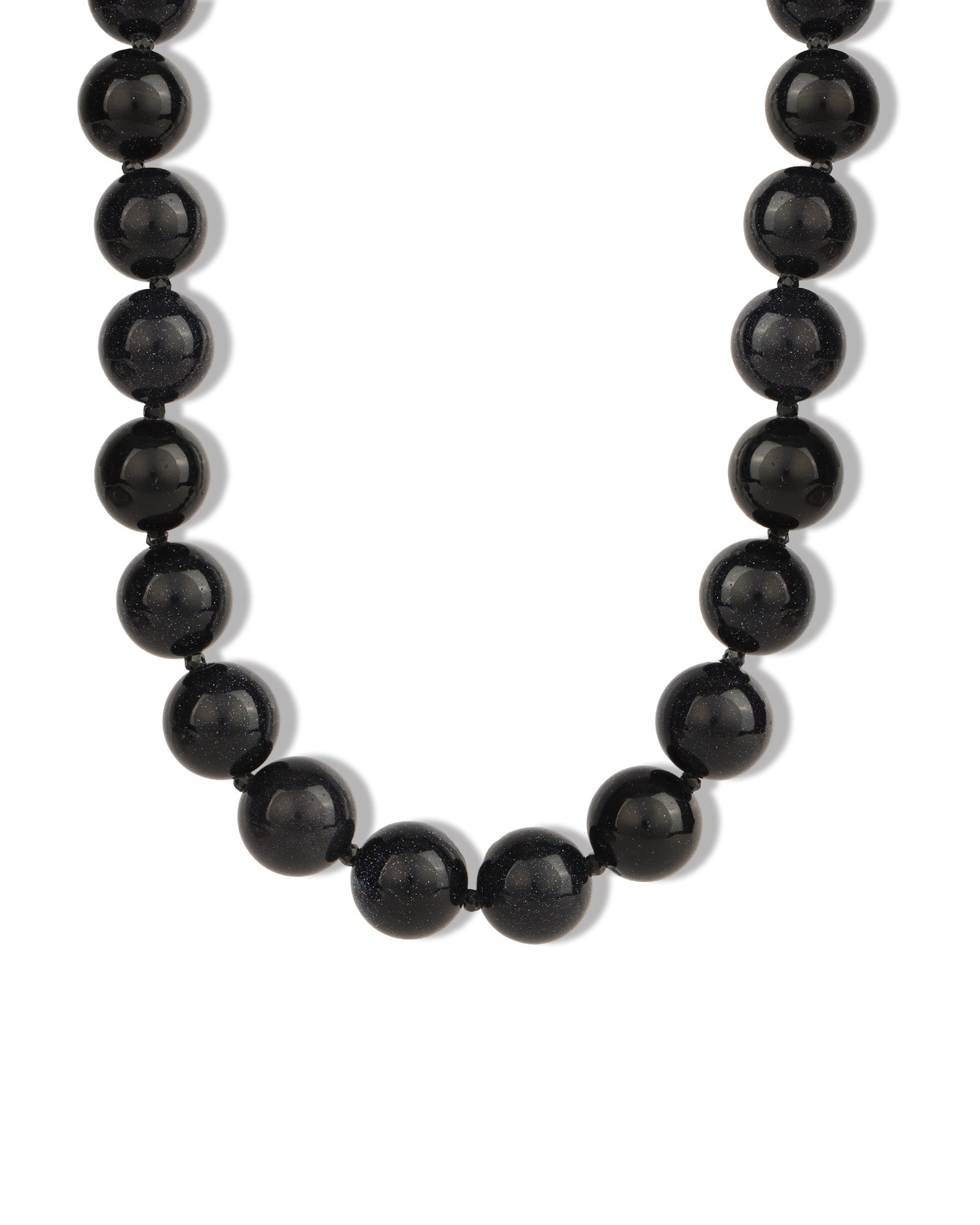 Blue Goldstone Chunky Beaded Necklace | 14mm 14k Gold Plated, Blue Goldstone, Lapis