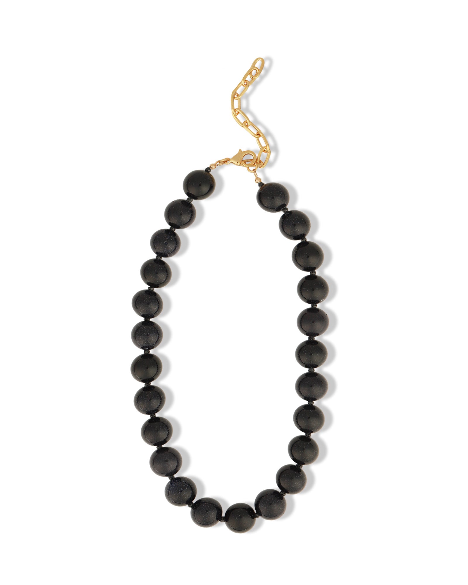 Blue Goldstone Chunky Beaded Necklace | 14mm 14k Gold Plated, Blue Goldstone, Lapis