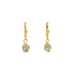 La Vie Parisienne-Leaf Cap Drop Hooks-Earrings-14k Gold Plated, White Crystal-Blue Ruby Jewellery-Vancouver Canada