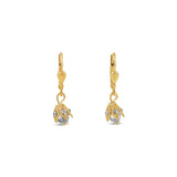 La Vie Parisienne-Leaf Cap Drop Hooks-Earrings-14k Gold Plated, White Crystal-Blue Ruby Jewellery-Vancouver Canada