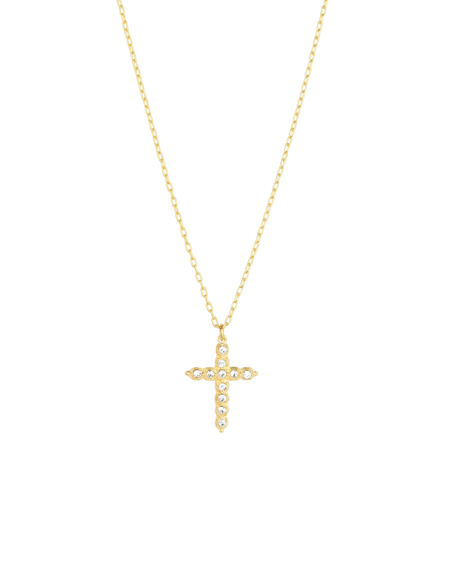 Cross Necklace 14k Gold Plated, White Crystal