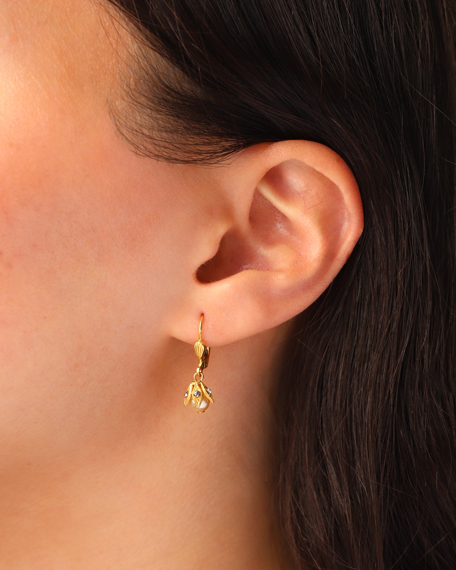 La Vie Parisienne-Leaf Cap Drop Hooks-Earrings-Blue Ruby Jewellery-Vancouver Canada