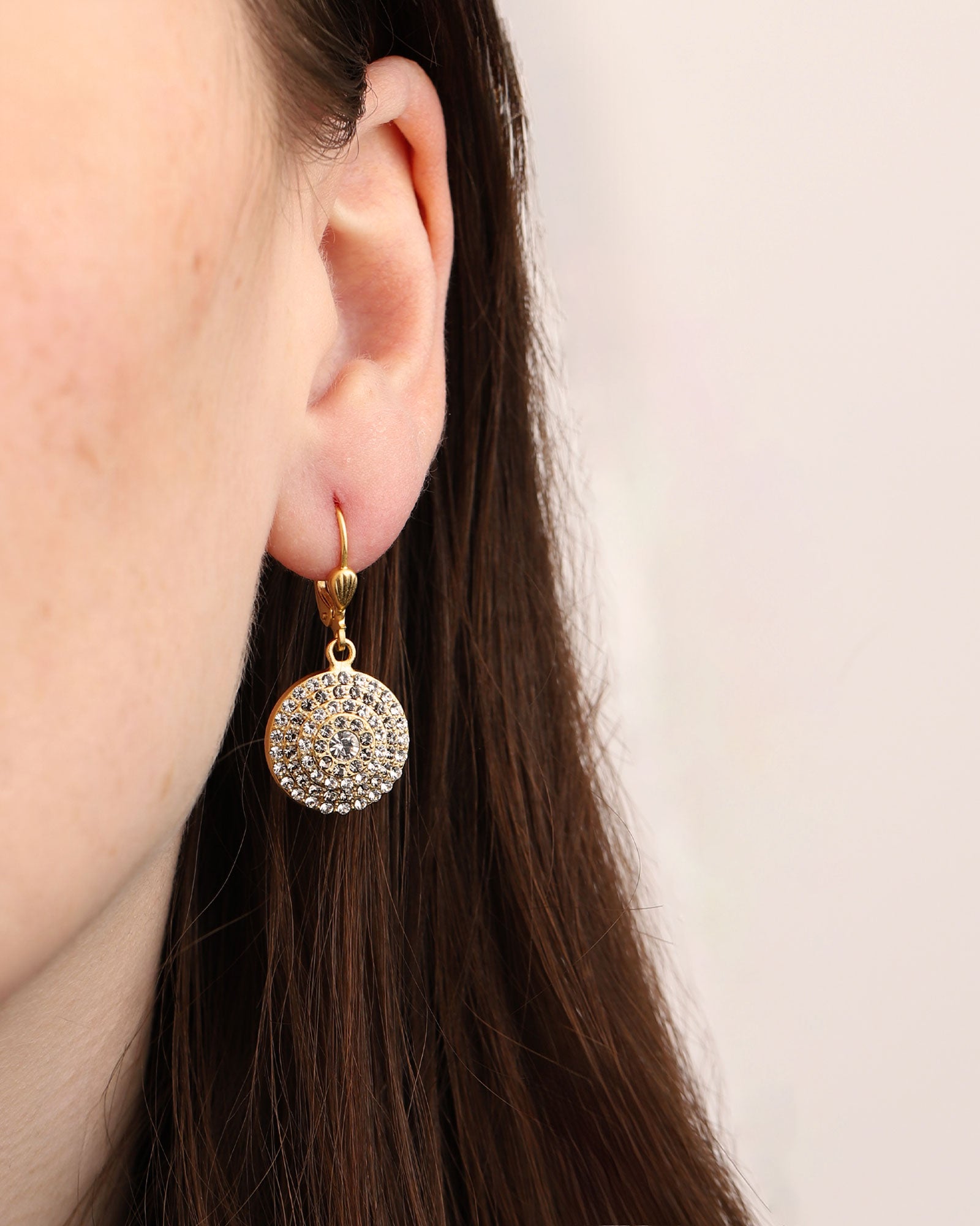 La Vie Parisienne-Small Round Pavé Hooks-Earrings-14k Gold Plated, Black Diamond Crystal-Blue Ruby Jewellery-Vancouver Canada