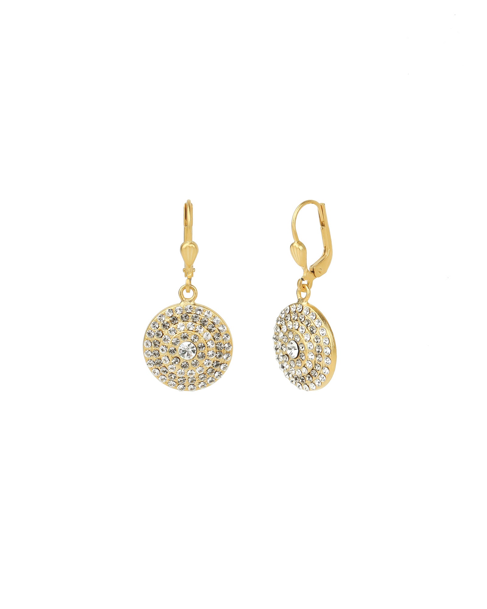Small Round Pavé Hooks 14k Gold Plated, Black Diamond Crystal