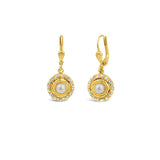 La Vie Parisienne-Round Halo Crystal Hooks | 12mm-Earrings-14k Gold Plated, White Pearl-Blue Ruby Jewellery-Vancouver Canada