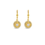 La Vie Parisienne-Round Halo Crystal Hooks | 12mm-Earrings-14k Gold Plated, White Pearl-Blue Ruby Jewellery-Vancouver Canada