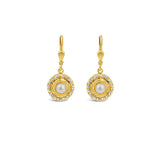 La Vie Parisienne-Round Halo Crystal Hooks | 12mm-Earrings-14k Gold Plated, White Pearl-Blue Ruby Jewellery-Vancouver Canada
