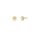 Flower Studs 14k Gold Plated, White Crystal