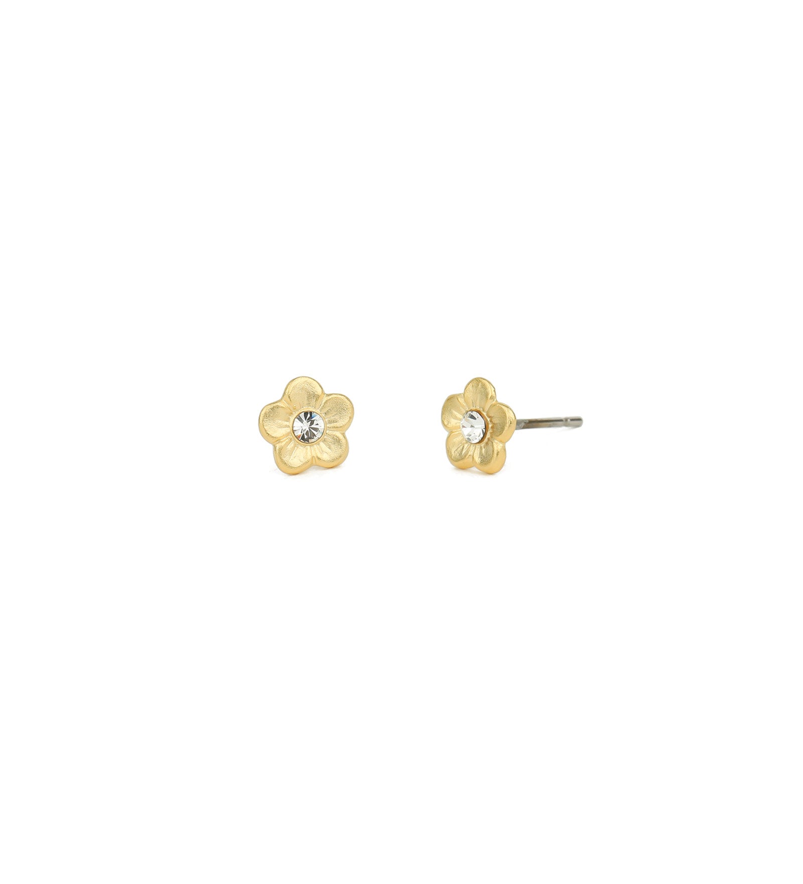 Flower Studs 14k Gold Plated, White Crystal