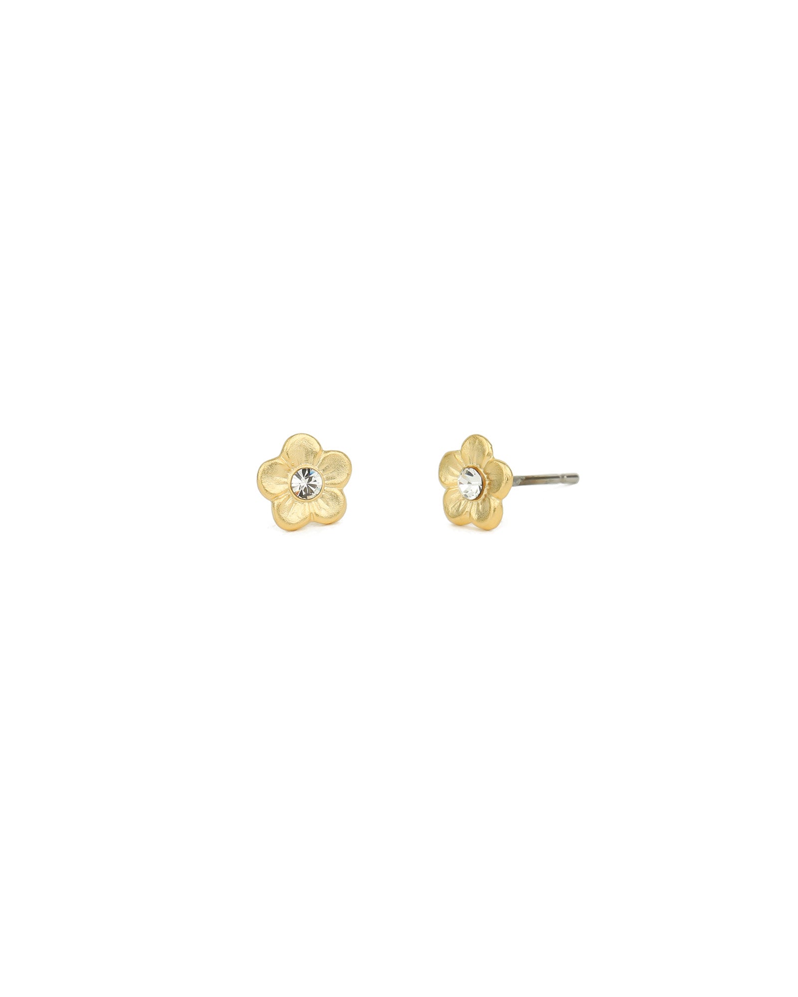 Flower Studs 14k Gold Plated, White Crystal