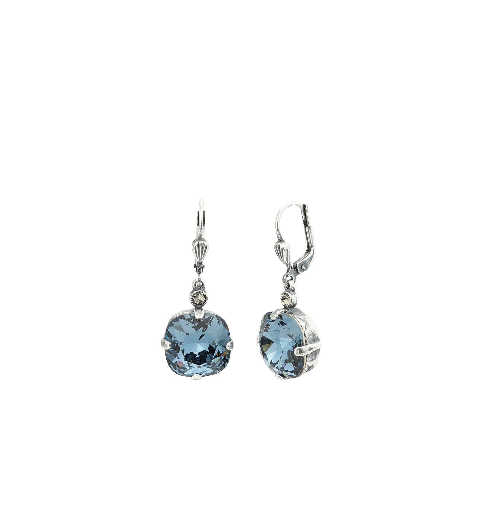 Round Crystal Hooks | 13mm Silver Plated, Midnight Crystal