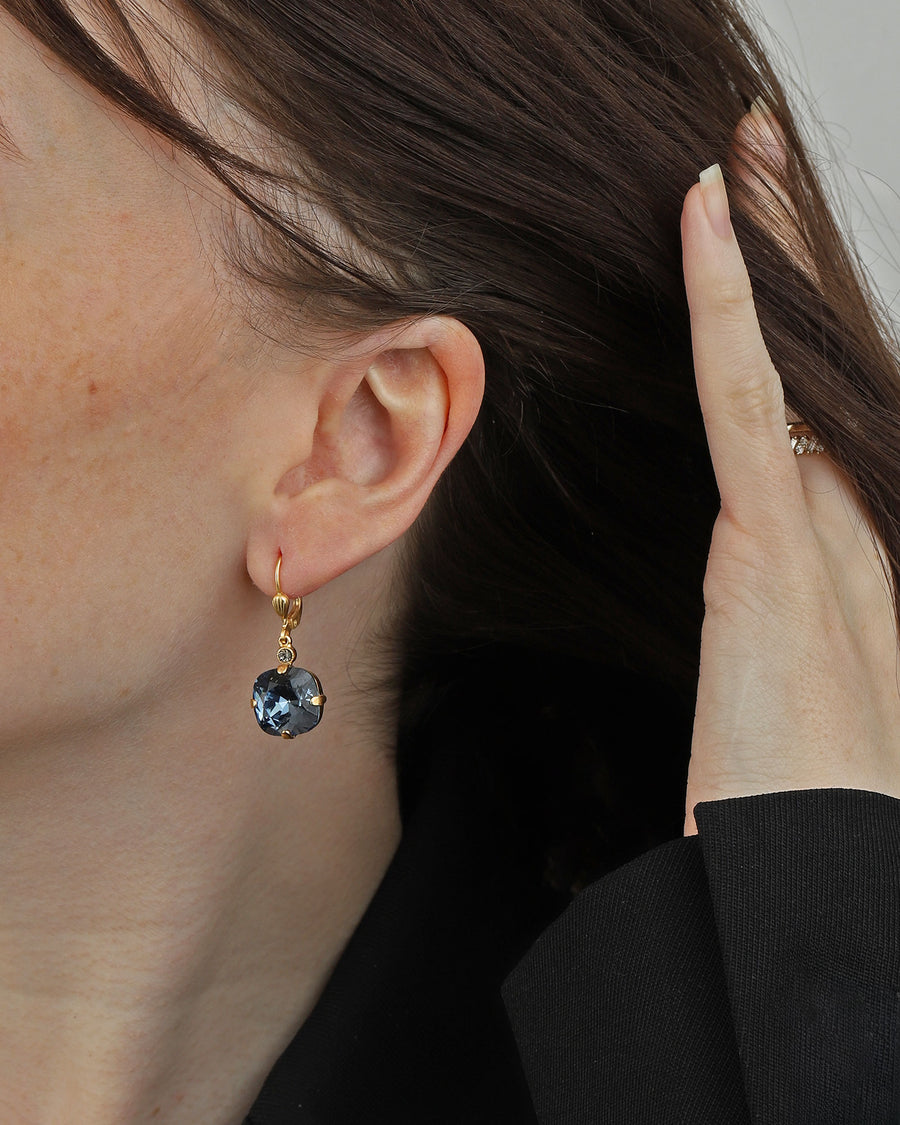La Vie Parisienne-Round Crystal Hooks | 13mm-Earrings-14k Gold Plated, Midnite Crystal-Blue Ruby Jewellery-Vancouver Canada